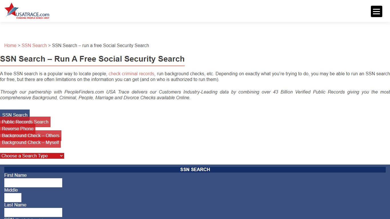 Free SSN Search - Check Public Records and More | USATrace.com